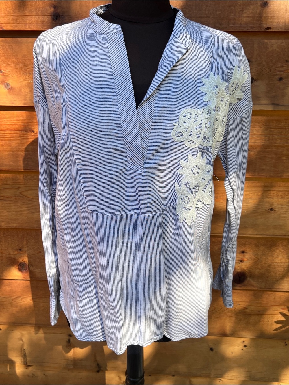 Lauren Ralph Lauren Blue & White Striped Embroidered Pullover Tunic
